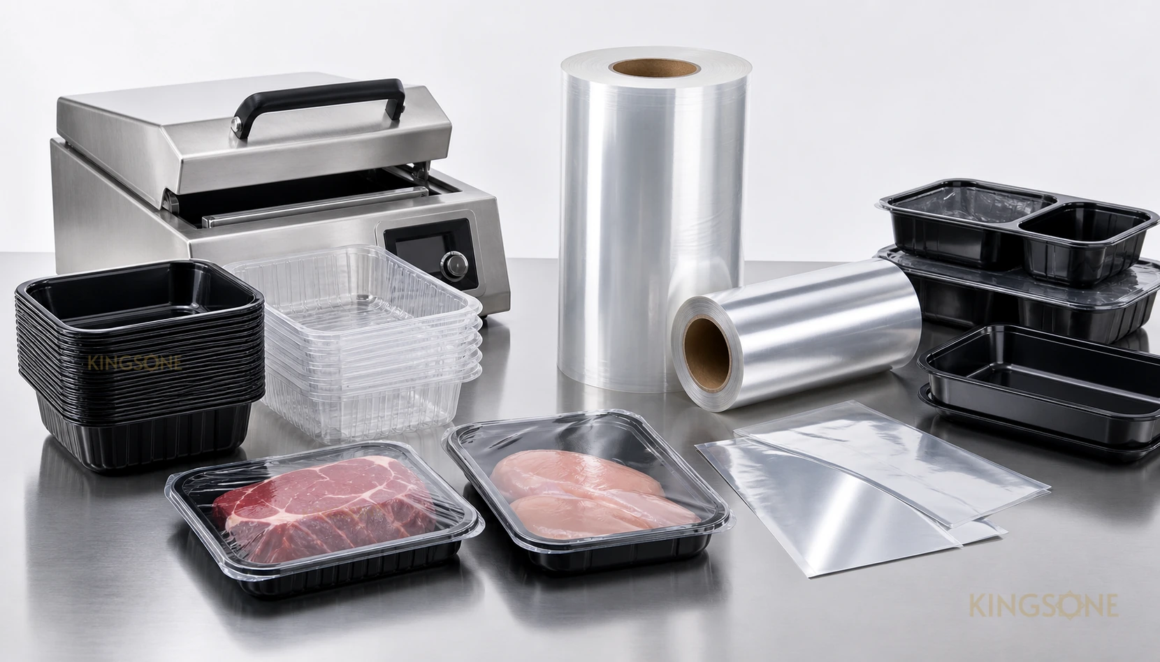 Tray and film for protein packaging with Kingsone branding